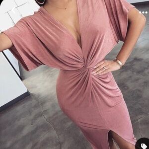 JLUXLABEL Dusty Pink Midi Dress with Knot Detail
